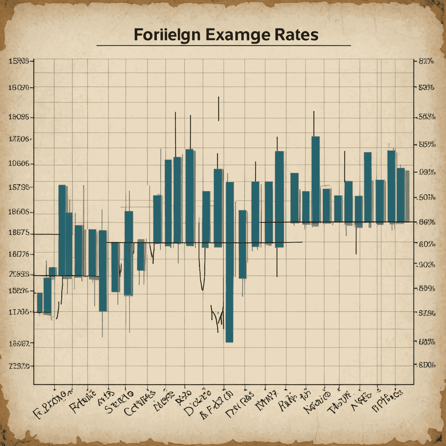 A graph showing fluctuations in foreign exchange rates over time