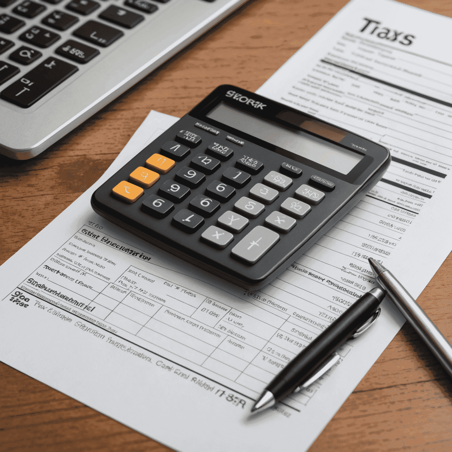 A calculator and tax forms on a desk, representing tax optimization strategies